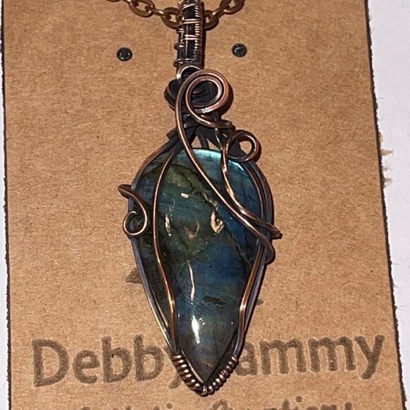 NWT DebbyTammy 16” necklace handmade blue Labradorite teardrop shaped stone - Picture 5 of 11